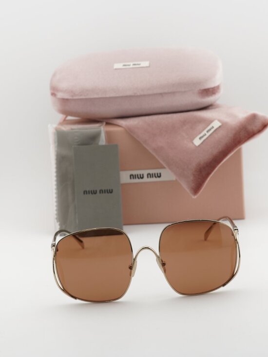 Miu Miu MUA57S ZVN90Q Geometric Sunglasses – Gold / Brown main image 10